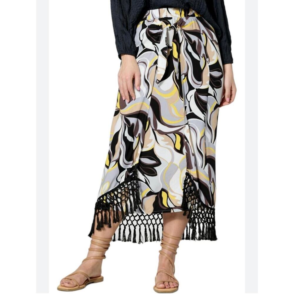 G by Giulana Woven Chalis Tie Front Front Sarong Midi Women's Skirt Black Sz M